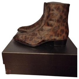 Saint Laurent-WYATT zippered suede boots with leopard print. size 43,5 eu-Brown