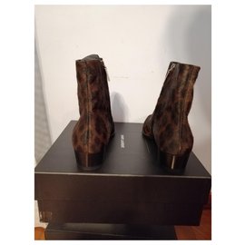 Saint Laurent-WYATT zippered suede boots with leopard print. size 43,5 eu-Brown
