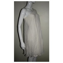 Marchesa-Silk dress with silk chiffon overlay-White,Cream