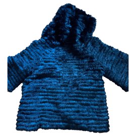 Autre Marque-Giacca di pelliccia di coniglio-Nero,Blu scuro