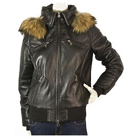 Moreschi black leather zipper front Hooded Biker Jacket sz 42 Black