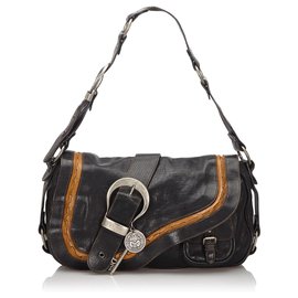Dior-Dior Black Leather Gaucho Saddle-Brown,Black
