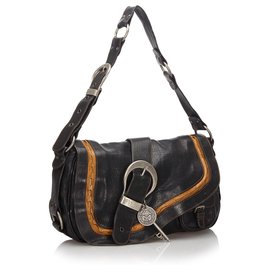 Dior-Dior Black Leather Gaucho Saddle-Brown,Black