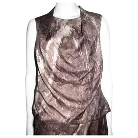 Halston Heritage-Draped silk dress-Brown,Beige,Cream