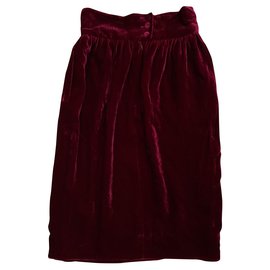 Fendi-high waisted velvet skirt-Dark red
