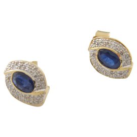 Autre Marque-gold earrings 18k diamonds sapphires-Golden