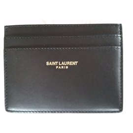 Yves Saint Laurent-PORTE CARTE CUIR YVES SAINT LAURENT-Noir