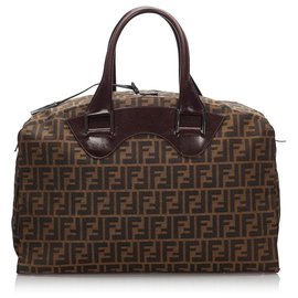 Fendi-Fendi Brown Zucca Canvas Travel Bag-Brown,Black