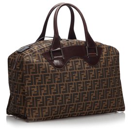 Fendi-Fendi Brown Zucca Canvas Travel Bag-Brown,Black