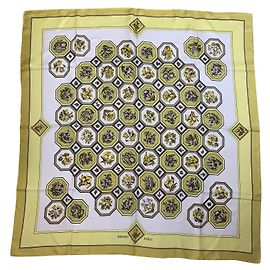 Lenço Hermès Carrelages de seda amarelo 90 cm Amarelo