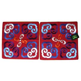 Shanghai Tang 2 capas de almofada vermelhas 46 x 46 cm Xangai Tang "Yun" Vermelho