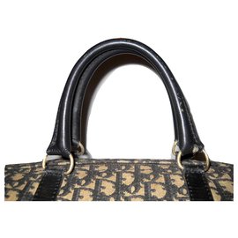 Christian Dior-DIOR vintage bag in Black Oblique canvas-Black,Cream