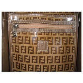 Fendi-FENDI travel bag Zucchino and leather-Beige