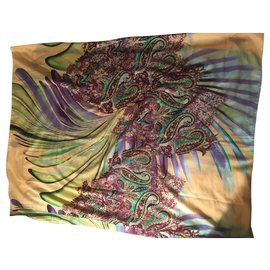 inconnue-Grand châle en soie et laine-Multicolore