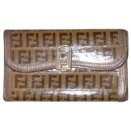 Fendi-FENDI vintage wallet Zucchino fabric and leather-Beige