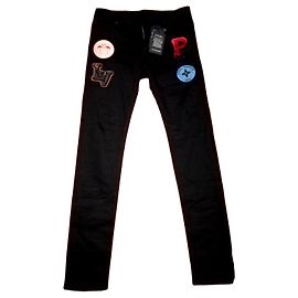 Jeans de parches Louis Vuitton World Tour hechos a medida Negro