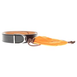 Hermès-Hermès Etrier belt in black box leather and epsom gold, palladium eargent metal buckle-Black,Golden