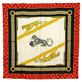 Cartier Bufanda De Seda Chal Wrap Cape Panther Roja