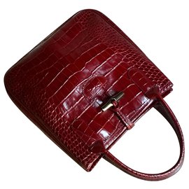 Longchamp-CROCO HIT calf leather BAG-Dark red