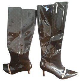 Louis Vuitton p patent boots 38 Dark brown Patent leather ref.164788 - Joli  Closet
