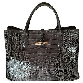 Longchamp SACO CINZENTO. Couro de bezerro CROCO STRIKE Cinza antracite