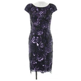 Vera Wang Sequin Flower Pattern Dress Black Purple Black Purple