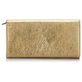 Autre Marque-YSL Gold Metallic Leather Belle Du Jour Long Wallet-Golden