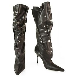Dolce & Gabbana Dolce Gabbana Sluchy Black Leather Boots Snaps Slim heels Pointed Toe size 40 Noir