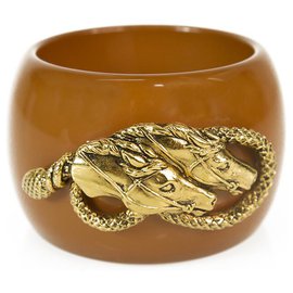 Roberto Cavalli-Roberto Cavalli Caramel Brown Resin bangle Bracelet gold harware horses charm-Brown