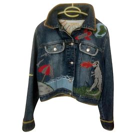 See by Chloé veste en jean vintage unique avec de jolies applications Bleu Multicolore