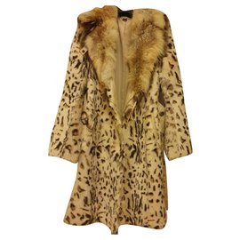 Pellessimo Leopard Print Coat with Fox Collar Cream Leopard print Cream