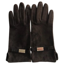 Prada-Prada suede gloves-Brown