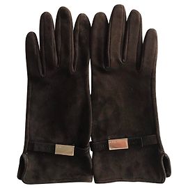 Gants Prada en daim avec logo métal Marron