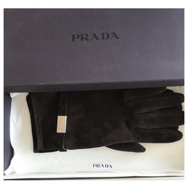 Prada-Prada suede gloves-Brown