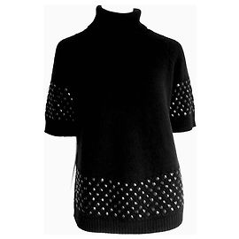 Top Blumarine de cashmere e lã preto com strass Preto