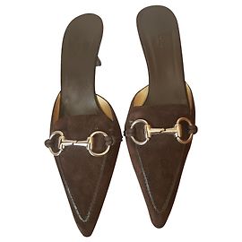 Mules à talon Gucci en daim chocolat Chocolat