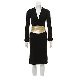Diane Von Furstenberg Robe portefeuille Obi Vintage Noir Doré
