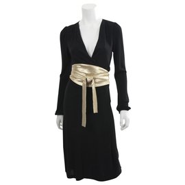 Diane Von Furstenberg-Vintage Obi wrap dress-Black,Golden