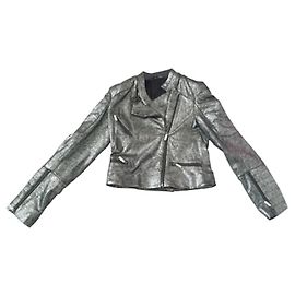 Karl Lagerfeld Silver Goatskin Leather Jacket Grey Grey