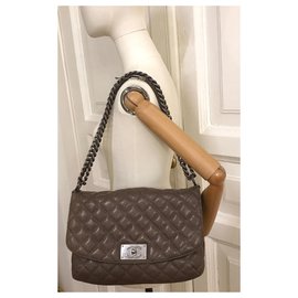 Chanel-Jumbo Flap Bag aus Kaviar-Braun,Taupe,Anthrazitgrau