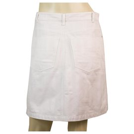Hermès-Hermes White 100% Cotton Mini Distressed skirt size 38 with front & back pockets-White