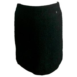 Chanel-Falda de tweed Chanel negra-Negro