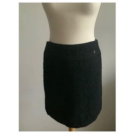 Chanel-Falda de tweed Chanel negra-Negro