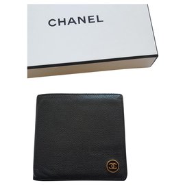Chanel-Chanel Vintage Mini Geldbörse aus Kaviarleder-Schwarz