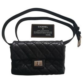 Chanel-Bolsa de cinturón 2.55 Cuero negro-Negro