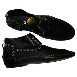 Maje-black leather boots, Pointure 36.-Black