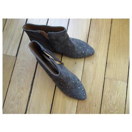 Autre Marque-Pewter gray suede boots, Pointure 36.-Dark grey