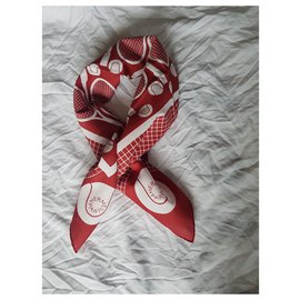 Hermès-Silk scarves-White,Dark red