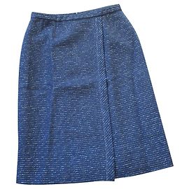 Saia envelope Chanel azul marinho de lã e lurex 42 Azul marinho