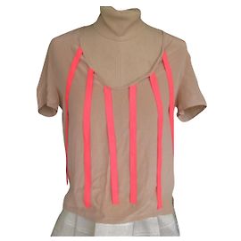 Camicetta Maje in seta beige con strisce corallo Beige